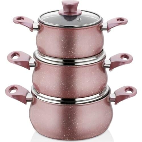Rose Gold Gray 3'lü Hot Pot Set pot pad luxury cookware set