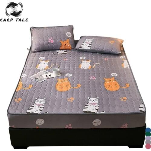 Printed Elastic Fitted Sheet Quilted Bed Mattress Cover Summer Sleeping Mat Protector Thicken Mattress Pad Bedspread On The Bed