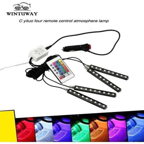 Car RGB LED Strip Light Colors Decorative Atmosphere Lamps Auto RGB Pathway Floor Light Car Interior Light With Remote 12V