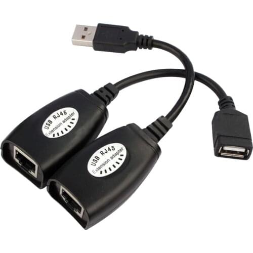 Elisona 2Pcs USB to RJ45 RJ 45 LAN Cable Extension Adapter Extender Over Cat5 RJ45 Cat6 Patch Cord Black Networking Accessories