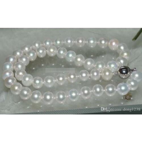 GORGEOUS!Natural Rainbow white 9mm round Cultured Pearl Necklace J7630>>> free shipping