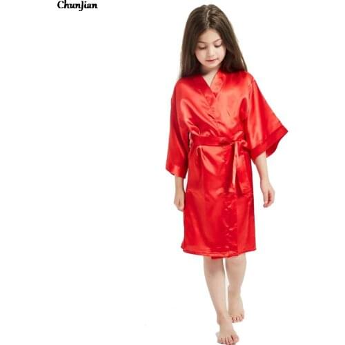 3-14 Years Toddler Baby Girls Satin Robes Childrens Silk Pajamas Sleepwear Wedding Robes Bridesmaid Kid Satin Kimono Nightgowns