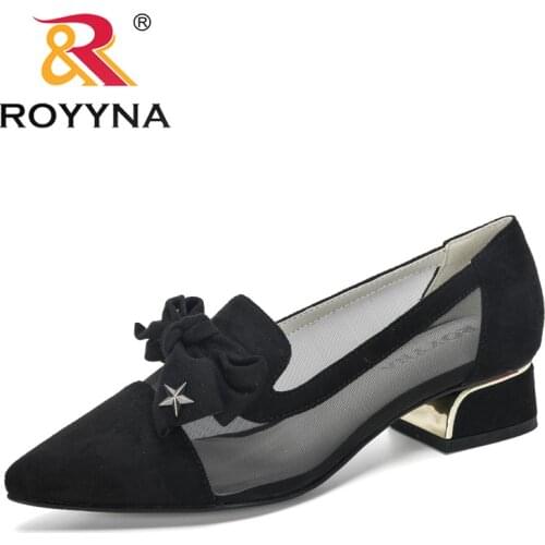 ROYYNA 2020 New Designers Butterfly-Knot Heels Sandals Woman Dress Shoes Pumps Summer Mesh Woman Shoes Comfortable Zapatos Mujer