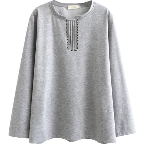 Mom Hoody Women Neckline Notch Pleated Embroidery Loose Pollovers Mother Sweatshirts Plus Size H5-852