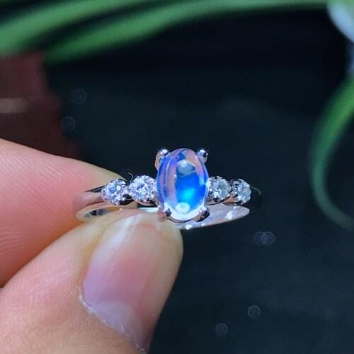 925 Silver Natural Blue Moonstone lady ring glass quality is good
