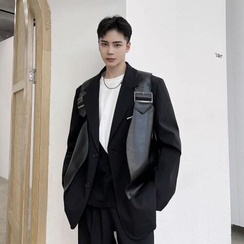 Causal Sleeveless Cool Waistcoat Male 2021 Autumn Niche Design Pu Leather Black Vest Japan Korean Tide Mens Wear