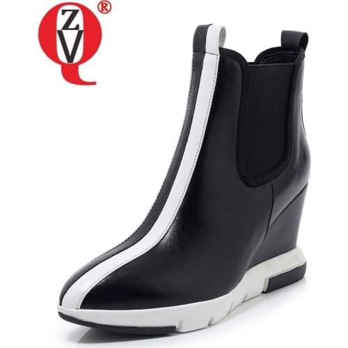 ZVQ Woman Shoes 2019 Winter New Fashion Sexy Pointed Toe High Quality Genuine Leather Ankle Boots Outside Mixed Colors Shoes