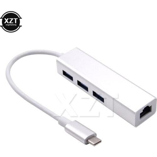 1pcs Type-C Hub USB-C to 3Port USB 3.0 Hub with RJ45 Ethernet Adapter Network LAN USB Hub for Apple USB 3.1 MacBook