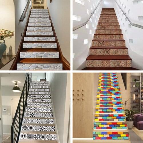 13PCS Simulation Tile Sticker 3D Brick Staircase Sticker Kitchen Decal Removable DIY Wallpaper Decal Stairs Decor