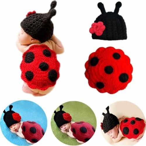 2Pcs/Set Newborn Ladybug Suit Photography Props Costume Hat + Cape Crochet Knit Clothes Baby Cute Insects Clothing