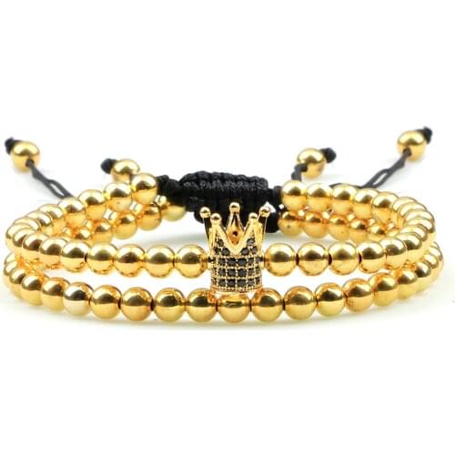 2PCS/Set Couple Bracelets High Quality Crown Helmets Alloy Microscope Bracelet Handmade Copper Beads Bangles Jewelry For Women