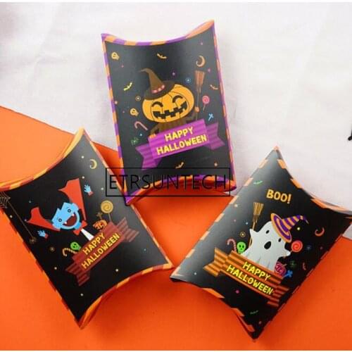 500pcs Cartoon Halloween Candy Pillow Box Pumpkin Vampire Case Packaging Gift Box DIY Party Decorative Paper Bag Baking