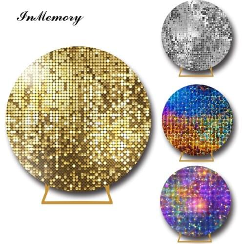 InMemory Glitter Sequin Elastic Round Photography Backdrops Wedding Baby Shower Disco Party Photobooth Shine Twinkle Table Cover