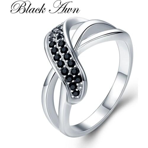 Classic 2.9g 925 Sterling Silver Fine Jewelry Engagement Black Spinel Engagement Ring for Women G036