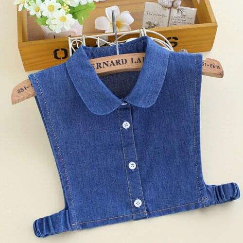 Child Plaid Striped Denim Cotton Button Fake Collar Half Shirt Peter Pan Detachable False Collar Student Kid Lapel Blouse Tops