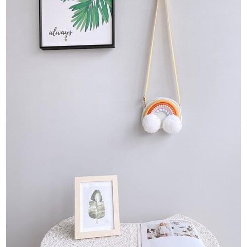 Ins Woven Rainbow Childrens Backpack Cute Rainbow Crossbody Bag With Tassel Mobile Phone Coin Purse Storage Bag Home Supplies