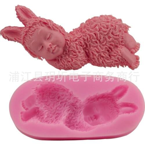 Sleeping rabbit lamb baby cake mould DIY silicone sugar baking chocolate tool ice lattice soap mould