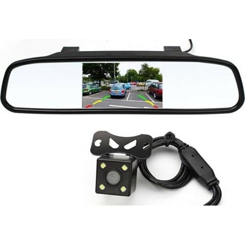 4 LED Night Vision CCD Car Rear View Camera Car HD Video Auto Parking Monitor 4.3"LCD Car Rearview Mirror Monitor