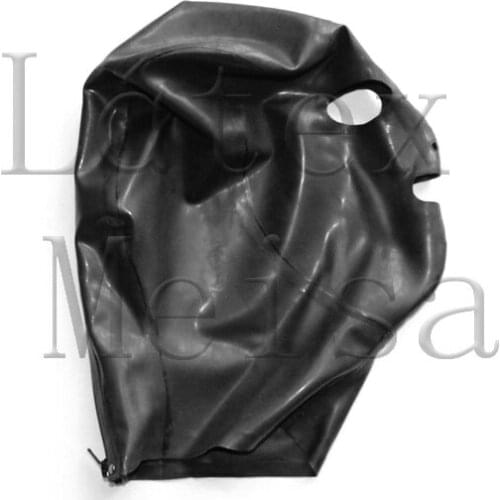 3D clipping design latex hoods in black color with back zip for adults groups