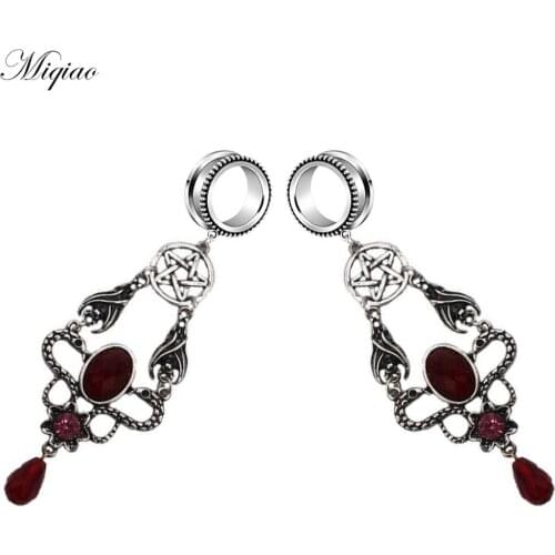 Miqiao 2pcs Fashion Stainless Steel Double Snake Water Drop Pentagram Pulley Ear Expander 6mm-30mm Exquisite Piercing Jewelry