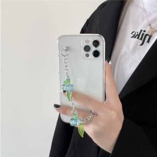 Fashion Cherry Bracelet Cute Phone Case For iPhone 7 8 Plus 11 Vogue Leaf Chain Fundas 12 mini Pro X Xs Max Xr Cover