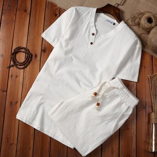 Men Linen Sets Summer Solid Color Short Sleeve Button Shirts Shorts Chic 2021 Streetwear Mens Casual Suits Man Basic Outfits