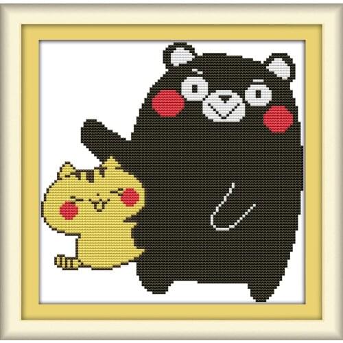 Cat and bear cross stitch kit DIY hand embroidery set craft handmade needlework winter snow season skiing snowman set
