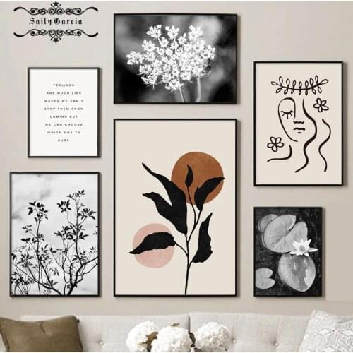 Wall Art Canvas Painting Abstract Lines Girl Lotus Leaf Flowers Poster and Prints Living Room Home Nordic Decoration Murals