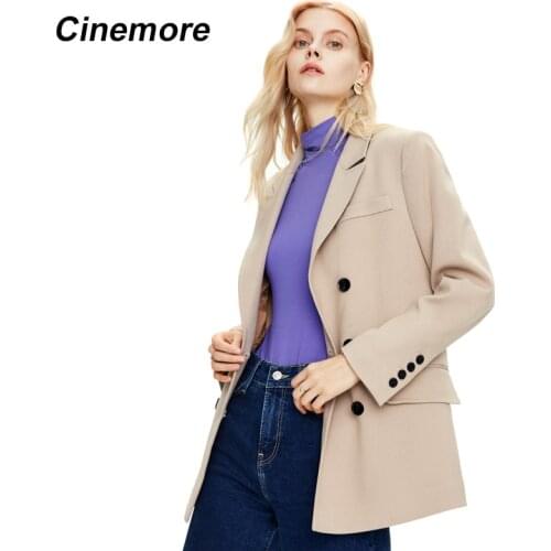 Cinemore 2021 New Women Suit Jacket Classic Spring Autumn Fashion Solid Lapel Double Bresated Elegant Womens Coat Top 82193