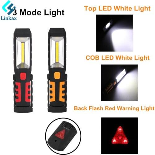 New USB Rechargeable COB LED Flashlight Torch Work Light Lamp White/Red Light With Magnet Foldable Swivel Hook Built in Battery