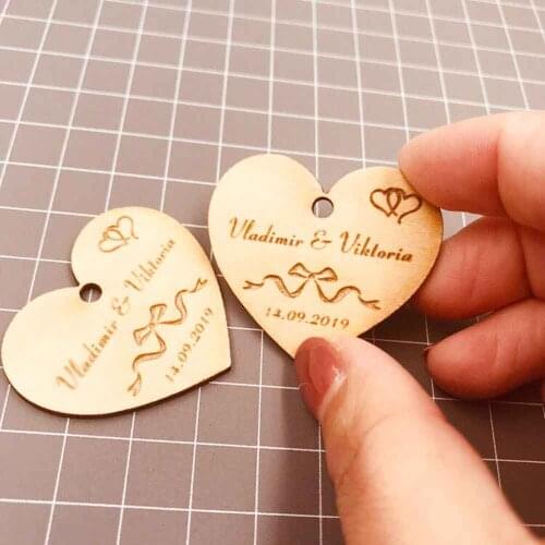 Personalized wedding favor tags, rustic Bridal Shower Favor Tags wooden heart wedding tags Custom name and date Wooden Tags