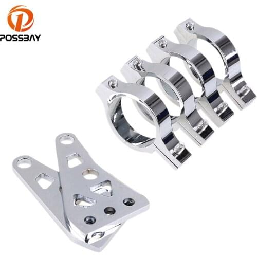 POSSBAY Chrome/Black 39mm Fork Tubes Universal Motorcycle Headlight Mount Bracket Plate Street Bike Accessories