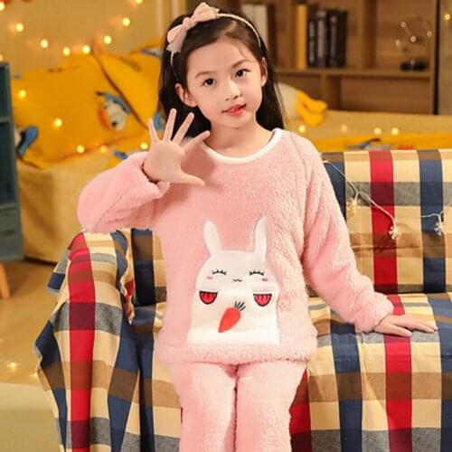 Pullover Autumn Winter Children Pajamas Kids plush Girl Warm Flannel Clothes Suit Sleepwear Childrens Pyjamas Boy Nightwear