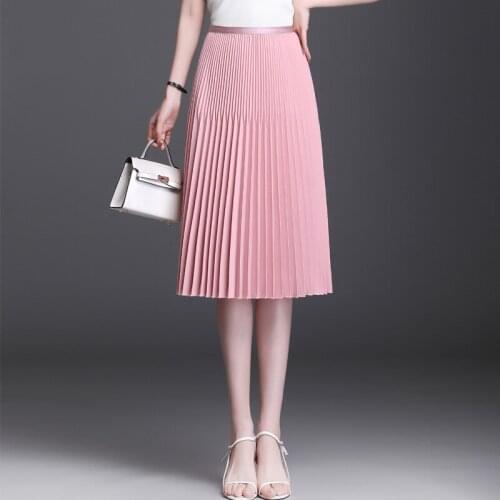 Mid-length Chiffon Skirts 2021 Summer Pleated Half-length Skirt Female High Waist Small A-line Skirts Young Women BSQ416