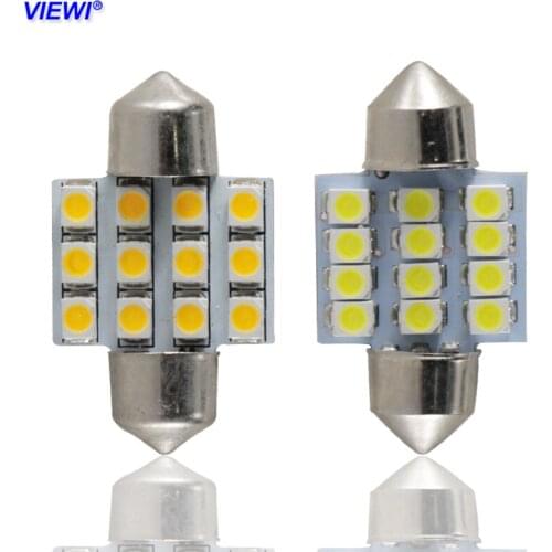 4pcs led festoon 31mm bulb 1W 12 V volt 3528 12 leds super warm white Car Interior Dome Light Bulbs Auto Map Reading Lamp 12V