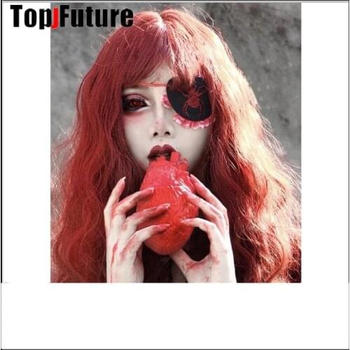 Dark gothic bloodstain skull Anime Cosplay Costume Eyeshade Heart Embroidery Single Eye Mask Blindfold head wear LOLITA COSPLAY