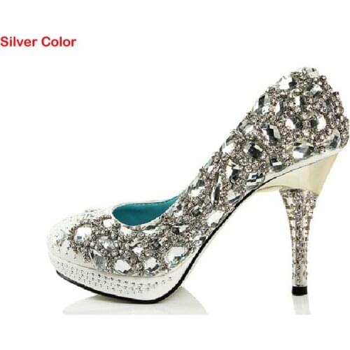 High Heel Gorgeous Rhinestone Bridal Dress Shoe Wedding Dress Shoes Crystal Sparkling Lady Party Prom Dress Shoes Formal Shoes