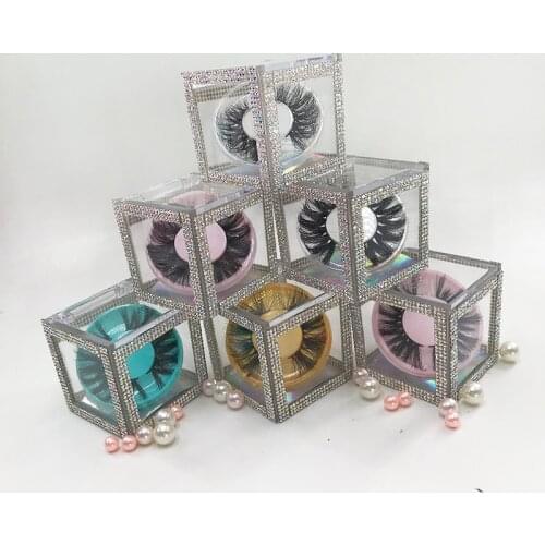 Custom Packaging Glitter Rhinestone Square Eyelash Box Dramatic Thickness 3D 25mm Mink False Eyelashes