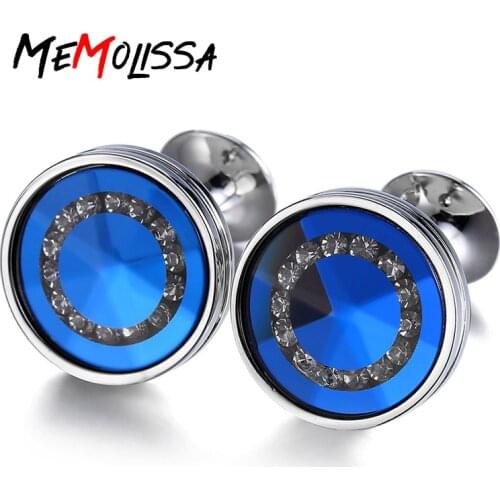 Memolissa Mens Luxury Crystal Cufflinks Sea Blue Rhinestone Top Quality Wedding Round Cufflinks Drop Shipping