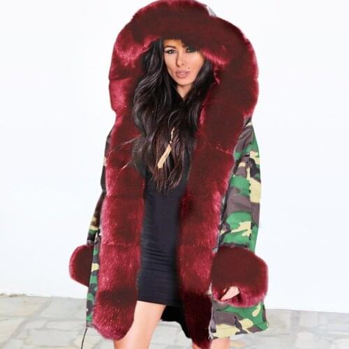 Women Jacket Warm Winter Coat Thick Hooded Villi Minus 10 degrees Celsius Mink Fur Collar Women Camouflage Parka Womens Parkas