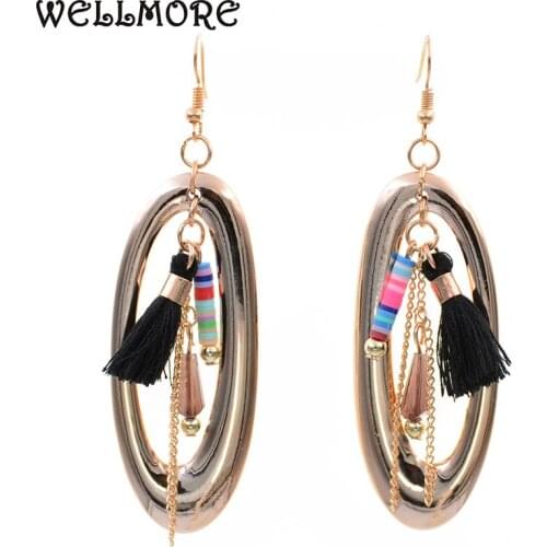 WELLMORE fashion trendy long tassel earrings Crystal, long chain earrings for women drop earrings wholesale