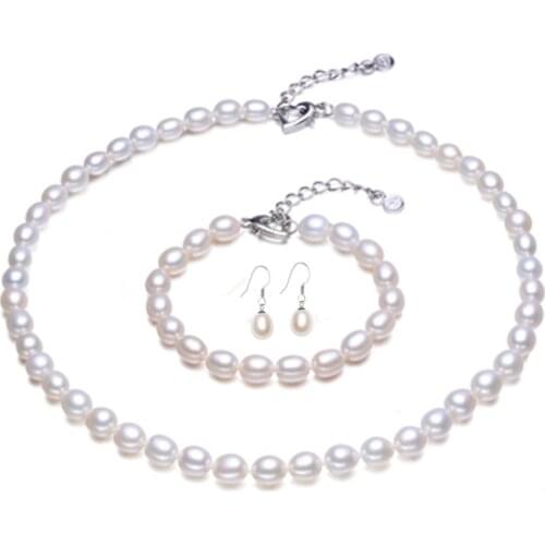 [NYMPH] Pearl Jewelry Sets For Women Freshwater Pearl Necklace Bracelet Earrings White Water Drop Fine Jewelry Trendy Gift [T03]