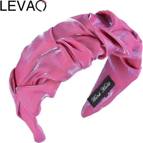 LEVAO Women Fashion Hair Accessories Glitter Satin Fabric Hairband Pleated Headband Girls Wide Headwear Hair Band With Free Gift