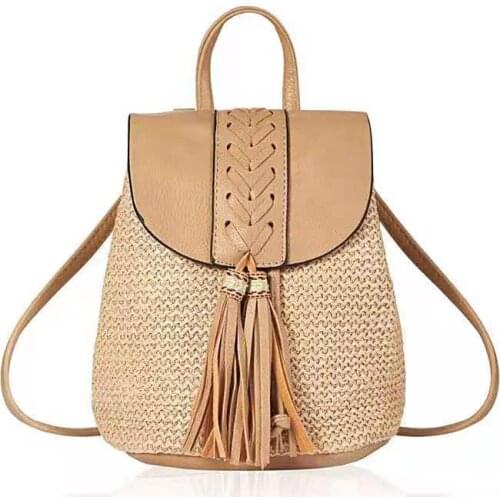 Spring and summer new style straw woven female backpack simple ppstraw beach bucket shoulder messenger female bag