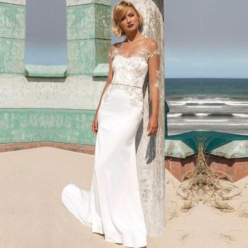 A line Sweetheart Three Quarter Sleeve Gold Lace Appliques vestido de noiva Sexy Backless Bridal Dresses Cheap Wedding Dresses