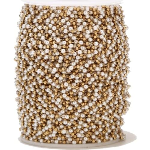 1Meter Stainless Steel Gold White Beads 2.6mm Width Pearl Chain Dainty Tiny Link Chains Handmade For DIY Jewelry Party Necklaces