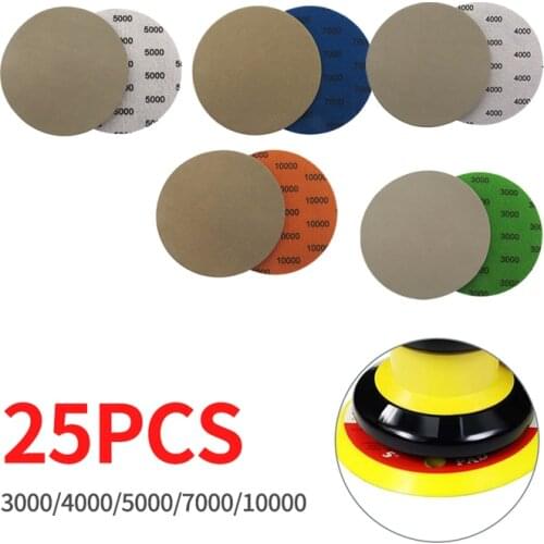 1set Wet Dry Sandpaper 25Pcs 5inch Water Sanding Pads with Particle Size 3000/4000/5000/7000/10000 for Grinding and Polishing