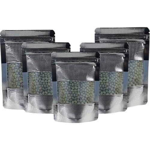 100Pcs/Lot Silver Aluminum Foil Embossed Lines Zip Lock Stand Up Bag with Frosted Window Self Zipper Seal Tear Notch Doypack