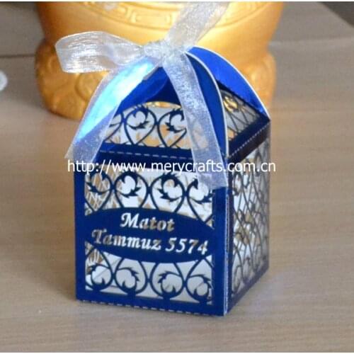 120pcs/lot royal blue wedding favors boxes laser cut personalized gifts box in royal blue