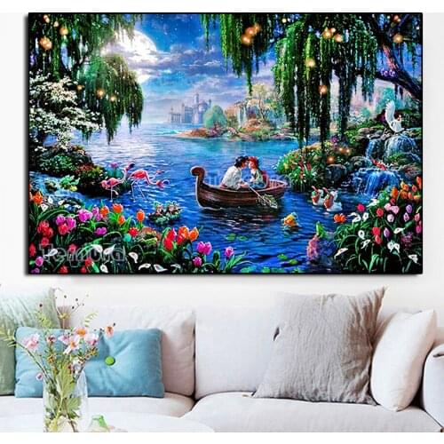 5D Diamond EmbroideryFantasy landscape lake tree castle DIY full Square round drill diamond Rhinestones Diamond Mosaic decora